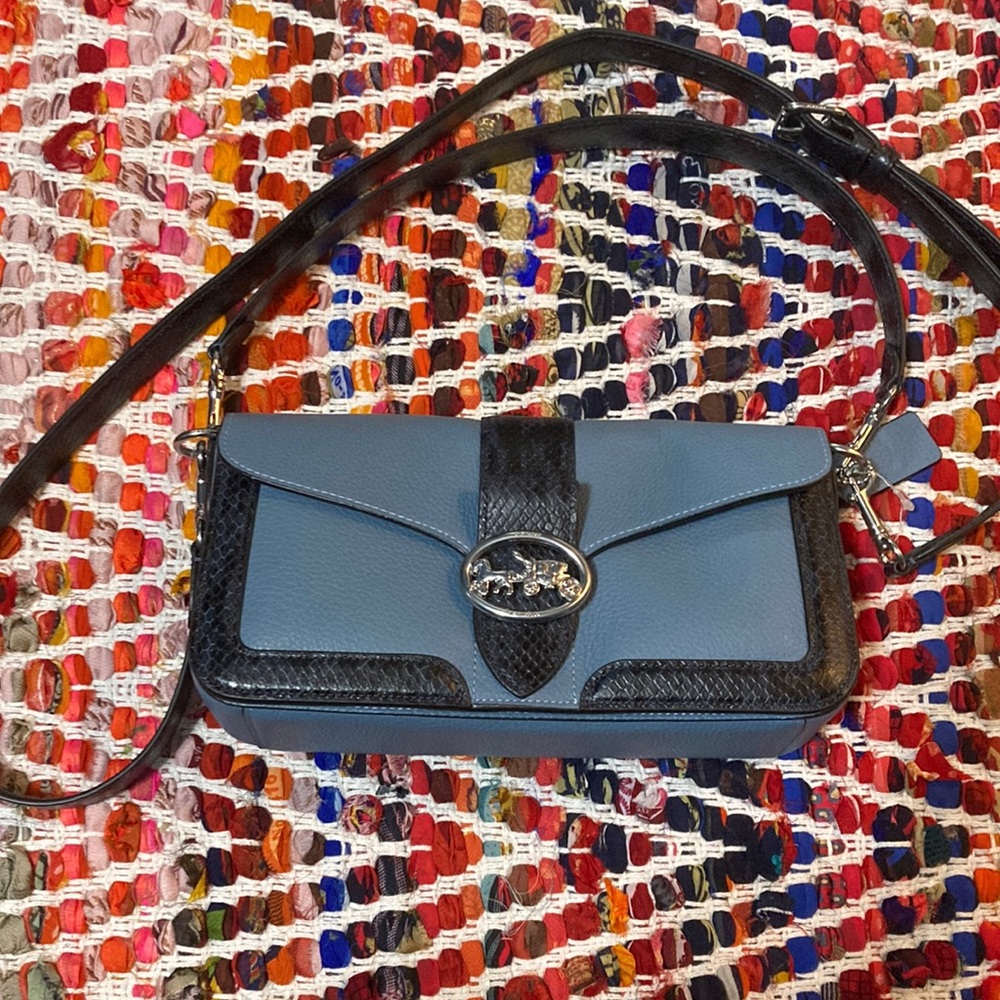 NWT Coach Snakeskin Navy and Light Blue Bag